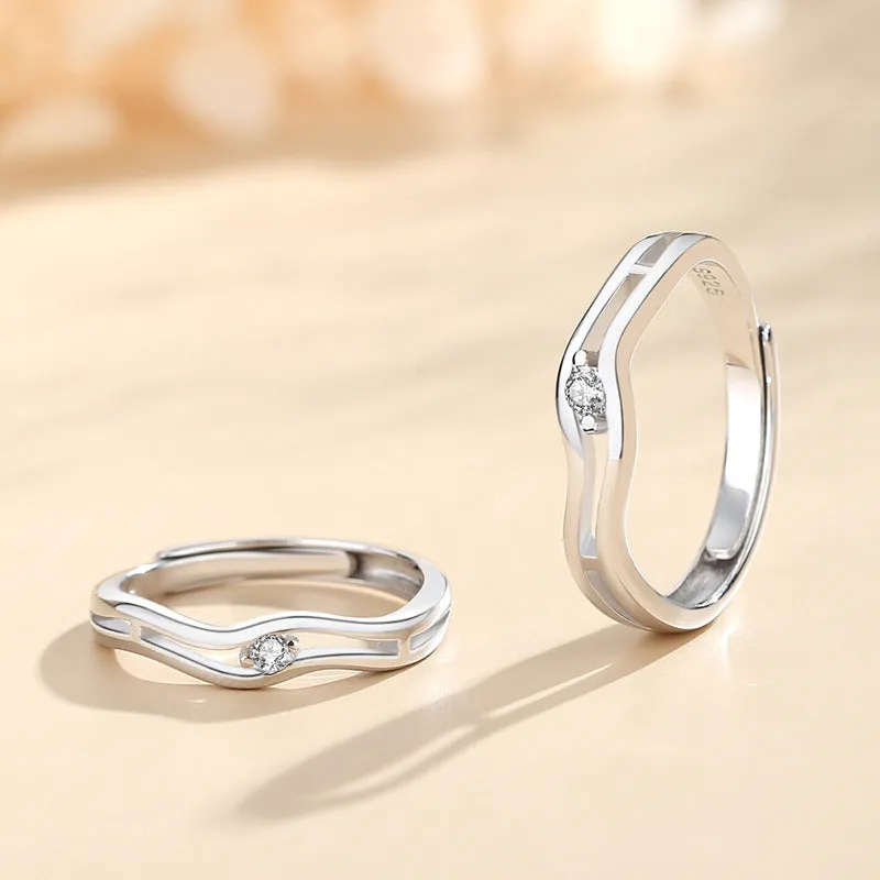 Cute Waves Couple Promise Rings Set