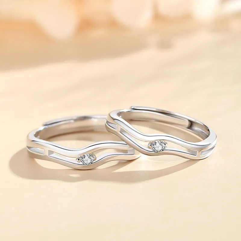 Cute Waves Couple Promise Rings Set