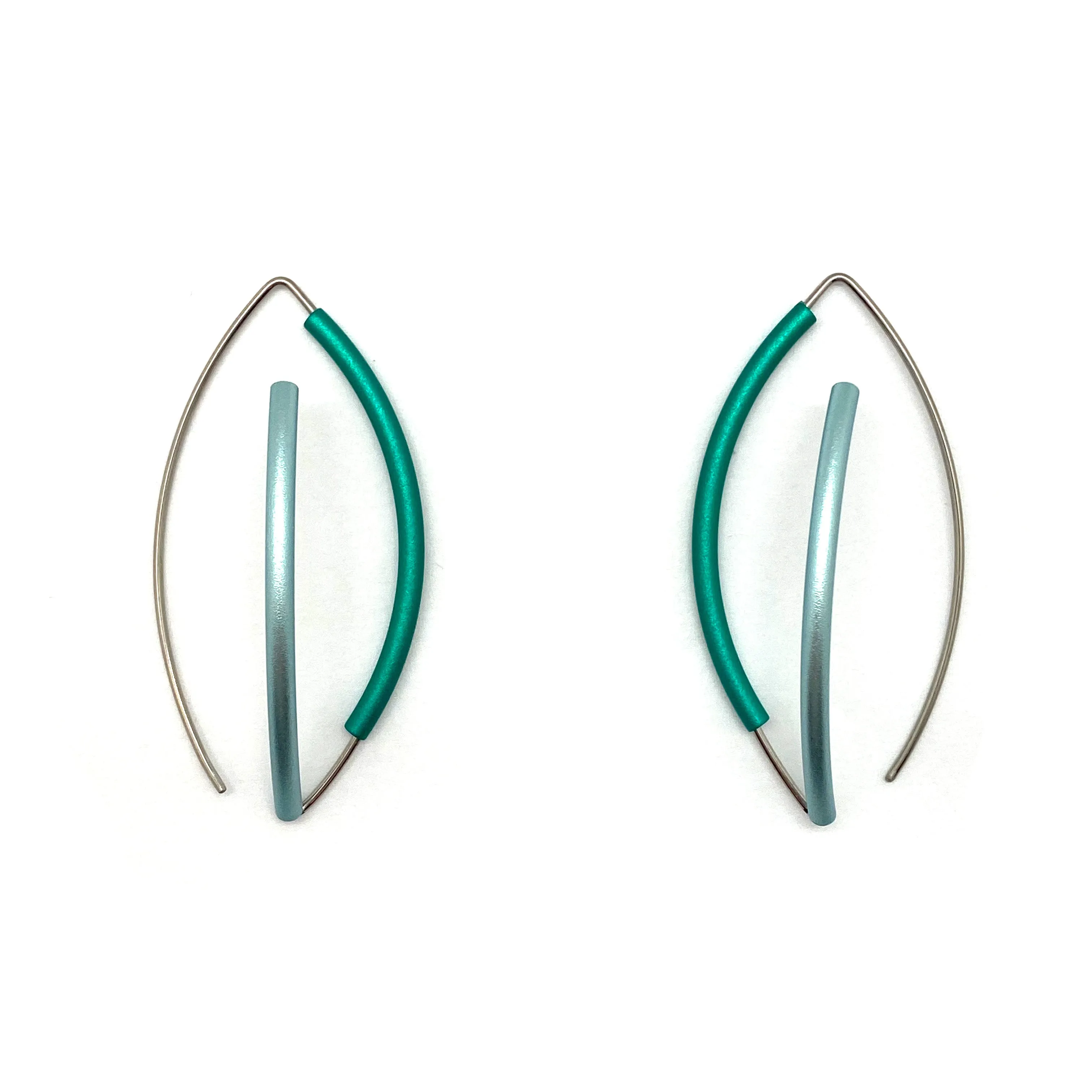 Dark Green and Light Blue 3D Bow Earrings