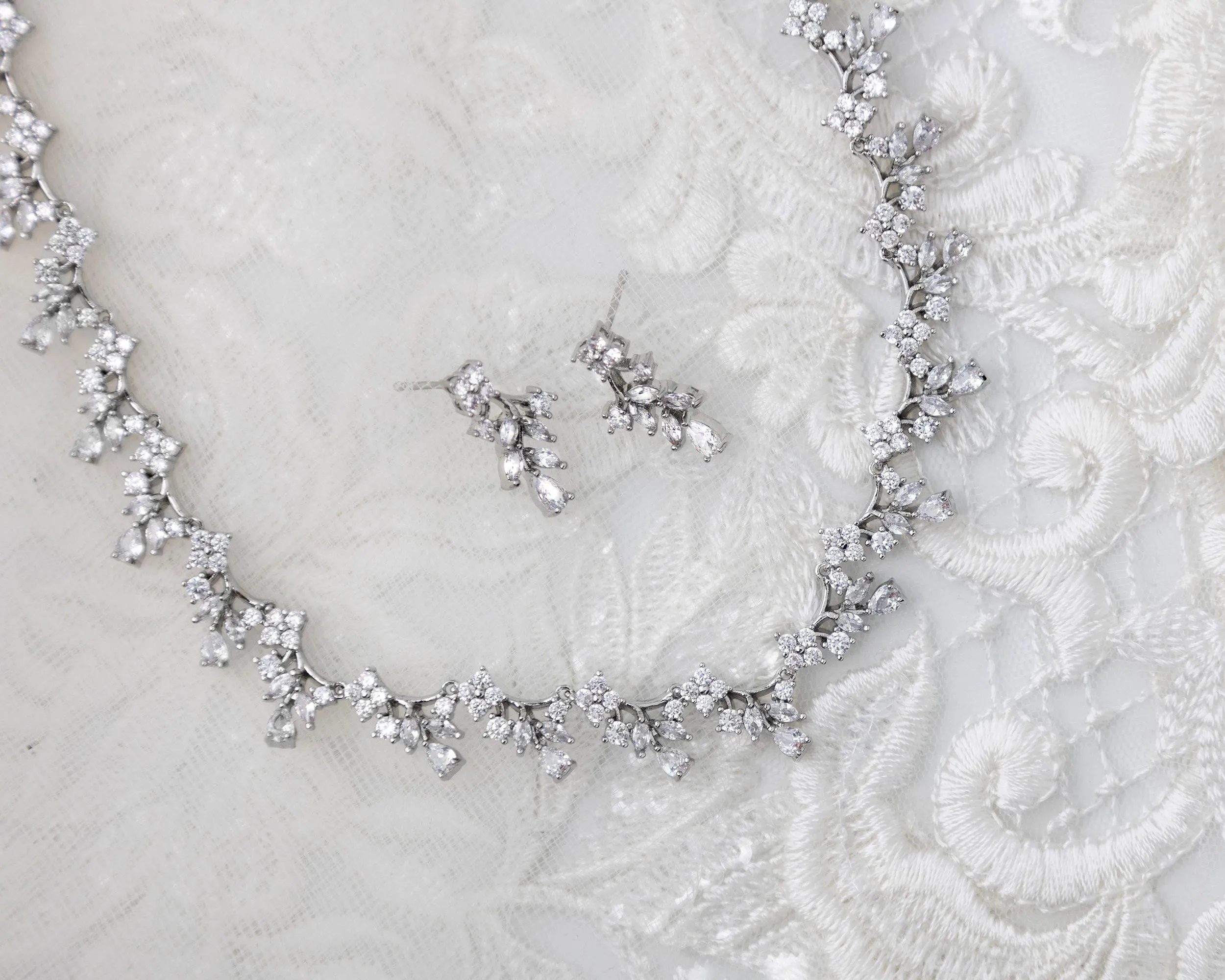 Delicate Floral Links CZ Bridal Necklace Set