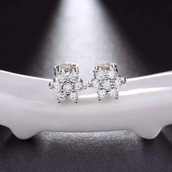 Delicate Flower CZ Stud Earrings For Woman