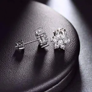 Delicate Flower CZ Stud Earrings For Woman