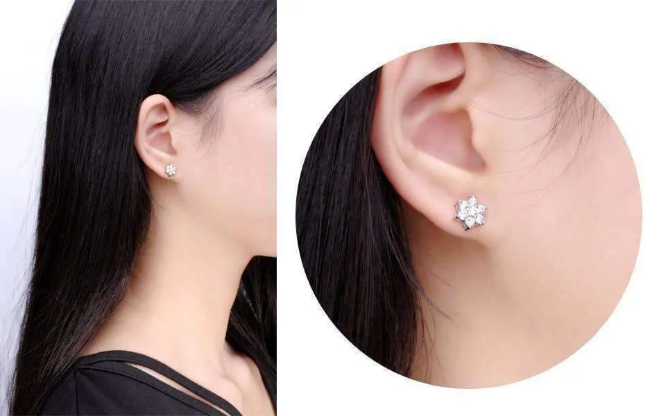 Delicate Flower CZ Stud Earrings For Woman