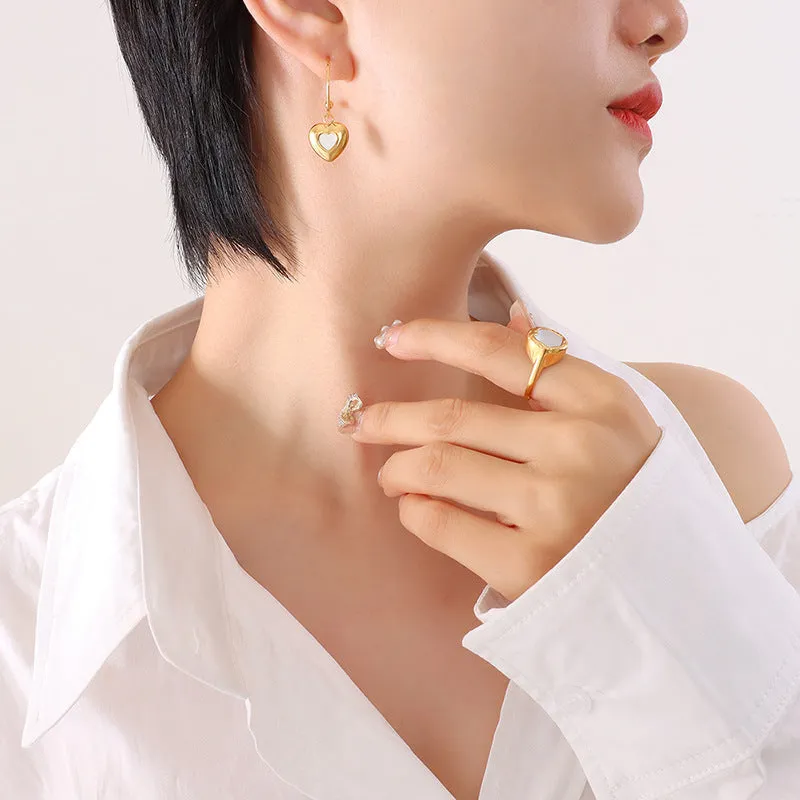 Delicate Korean Geometric Earrings Set with Peach Heart Pendant