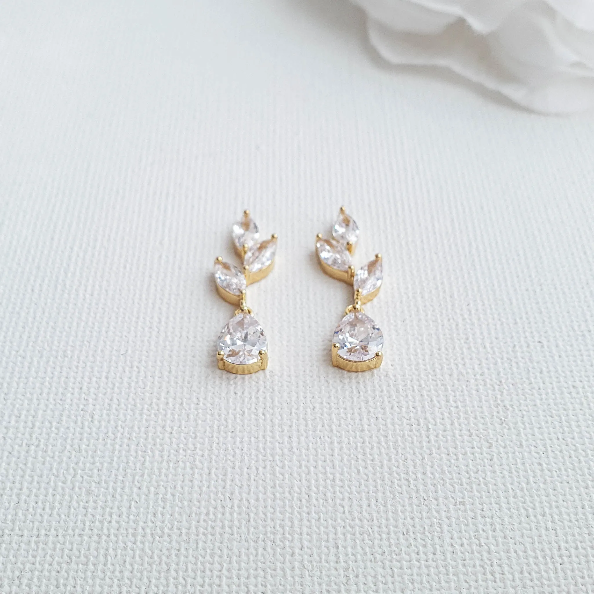 Delicate Leaf Drop Earrings in Gold-Taylor