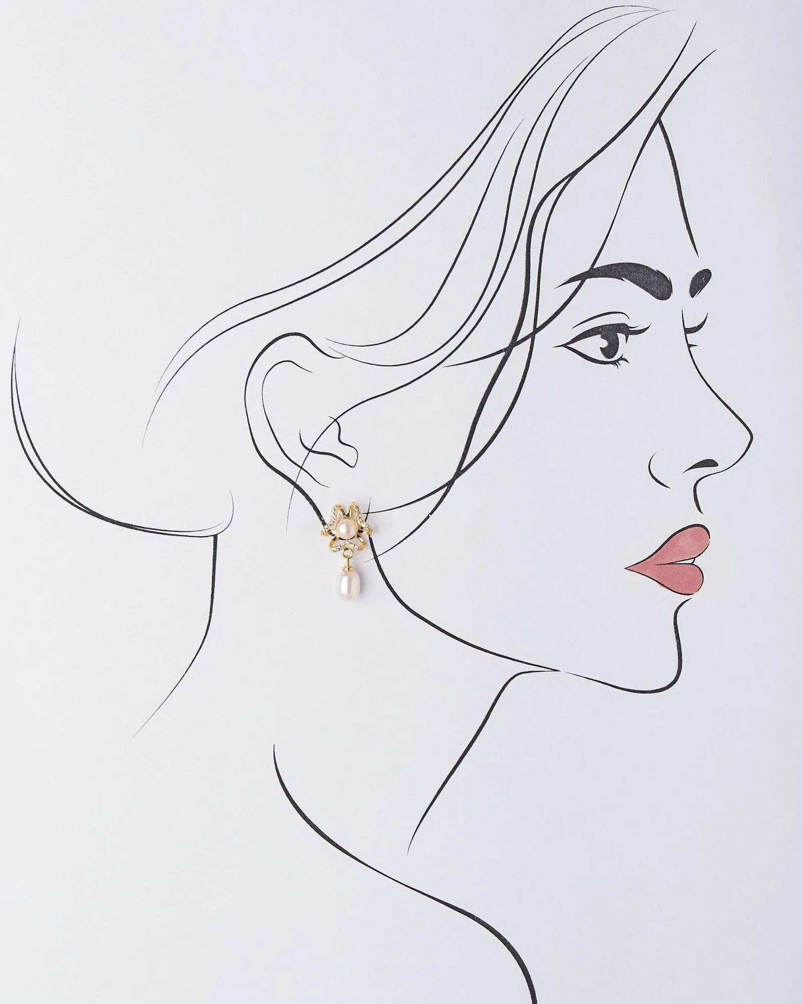 Delicate Stone Studded Pearl Earring