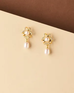 Delicate Stone Studded Pearl Earring