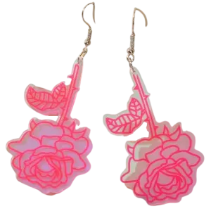 Earrings - Oversized clear pink rose drops