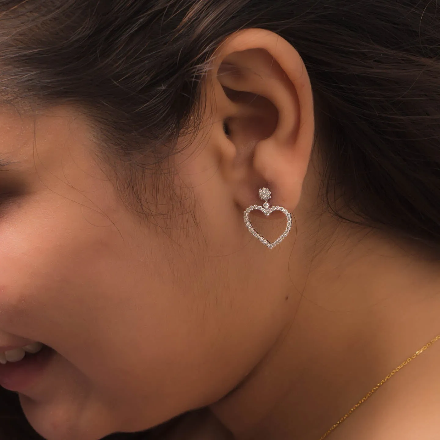 Embrace Heart Silver Drop Earring