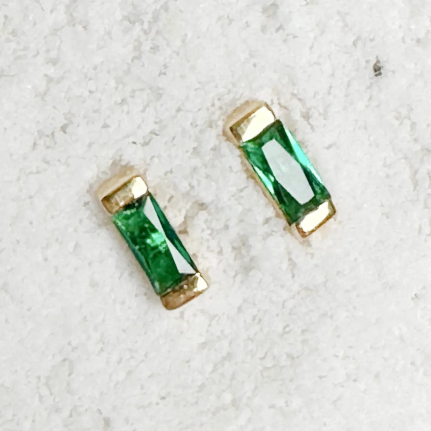 Emerald Green Chalcedony Baguette Earrings