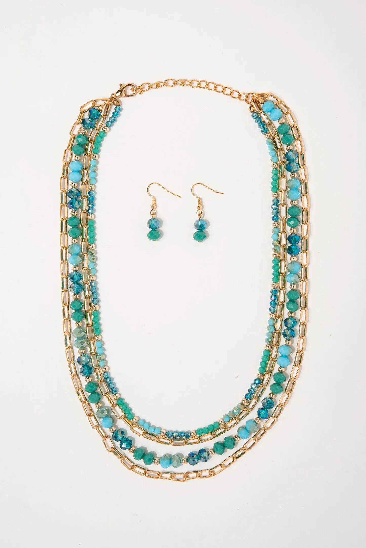 Emily Beaded Paperclip Multi Strand Necklace Set - Turquoise