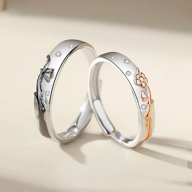 Engraved Rose Matching Wedding Rings for Couple