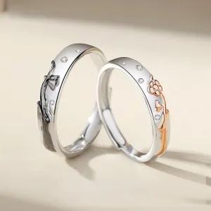 Engraved Rose Matching Wedding Rings for Couple