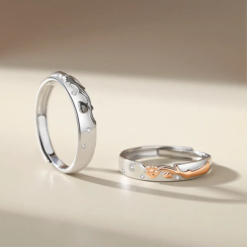 Engraved Rose Matching Wedding Rings for Couple