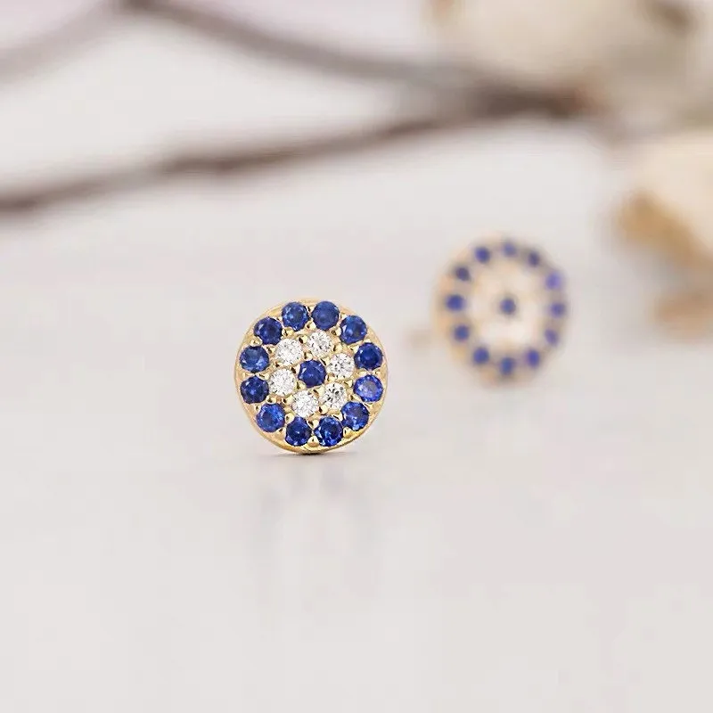 Evil eye earrings , Stud earrings, Sterling Silver, Cute, The third eye ring, The third eye earrings, Sapphire