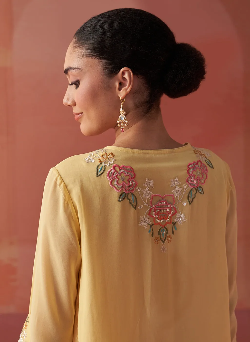 Firdaus Lemon Embroidered Georgette Designer Long Kurta for Women