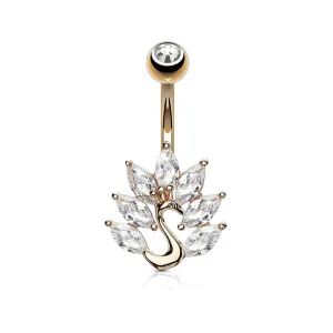 Fluff Your Feathers Peacock Belly Ring with Rose Gold Plating