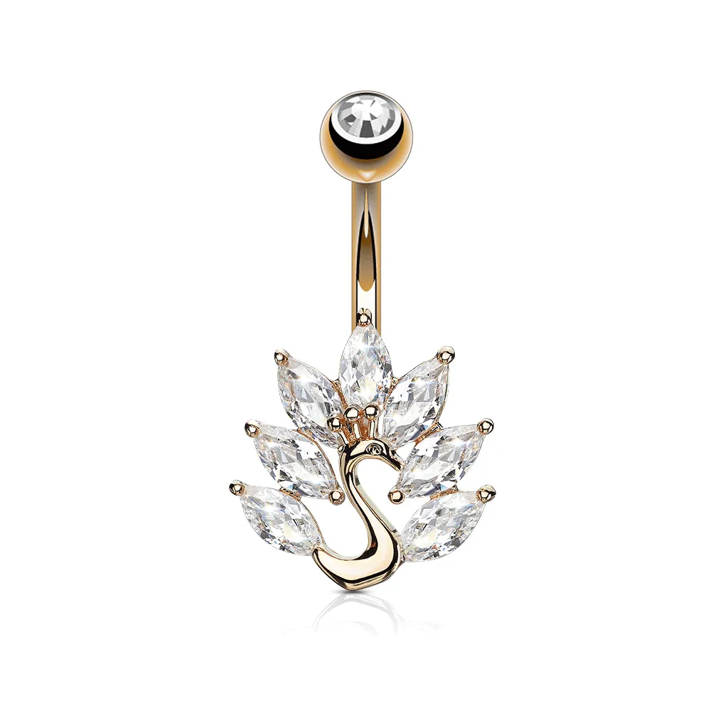 Fluff Your Feathers Peacock Belly Ring with Rose Gold Plating