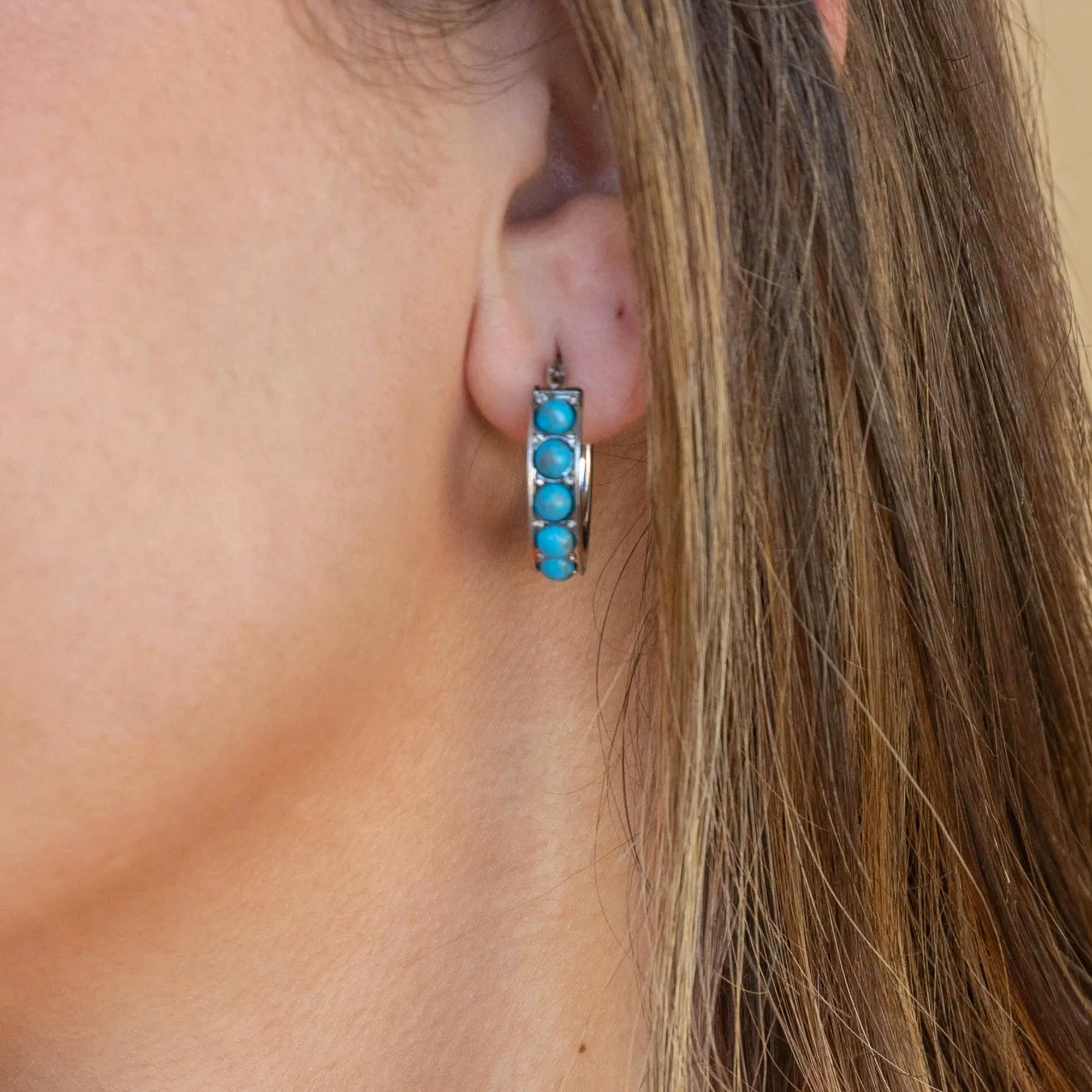 Gemstone Hoop Earrings, Reconstituted Turquoise