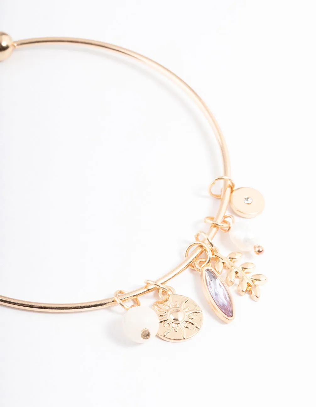 Gold Mixed Charm Open Cuff Bangle