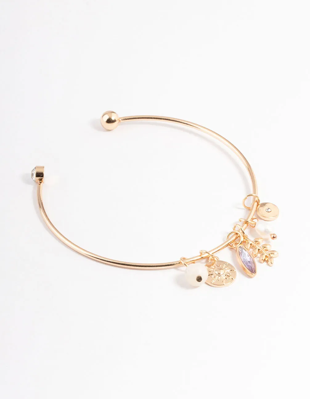 Gold Mixed Charm Open Cuff Bangle