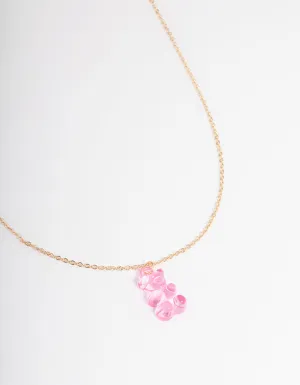 Gold Pink  Candy Bear Necklace