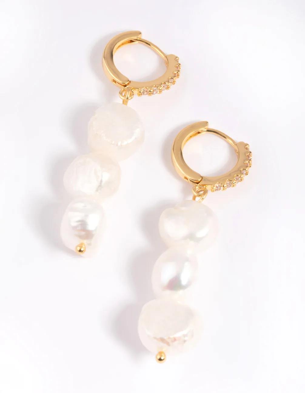 Gold Plated Cubic Zirconia & Freshwater Pearl Drop Earrings