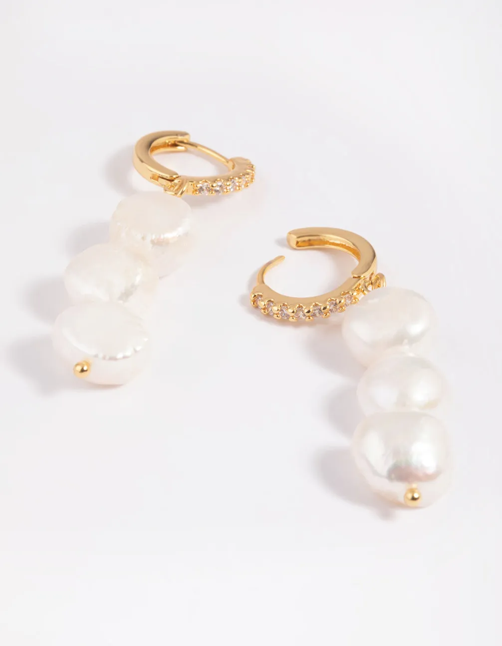 Gold Plated Cubic Zirconia & Freshwater Pearl Drop Earrings