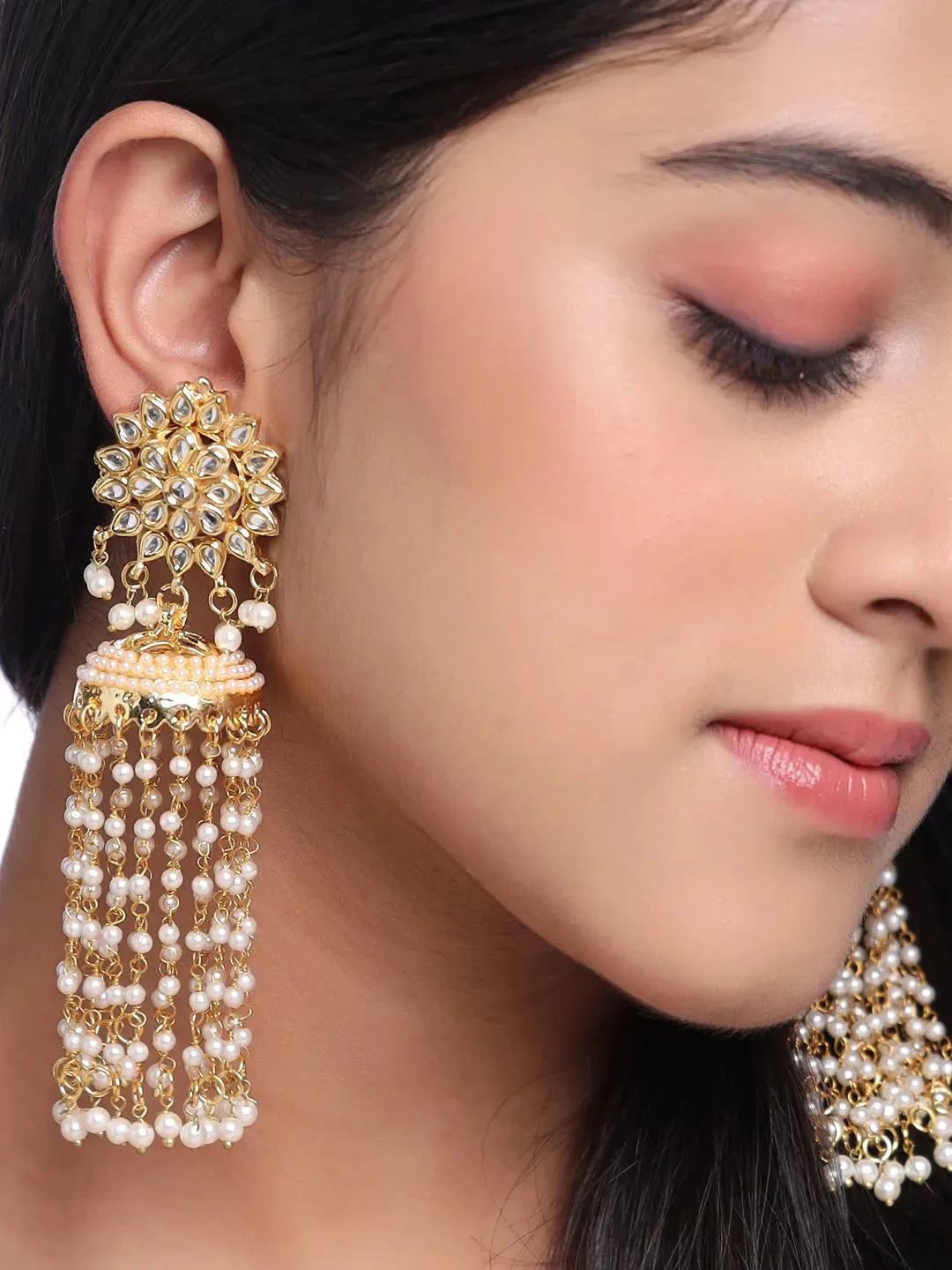 Gold Toned Contemporary Women's Jhumkas Earrings