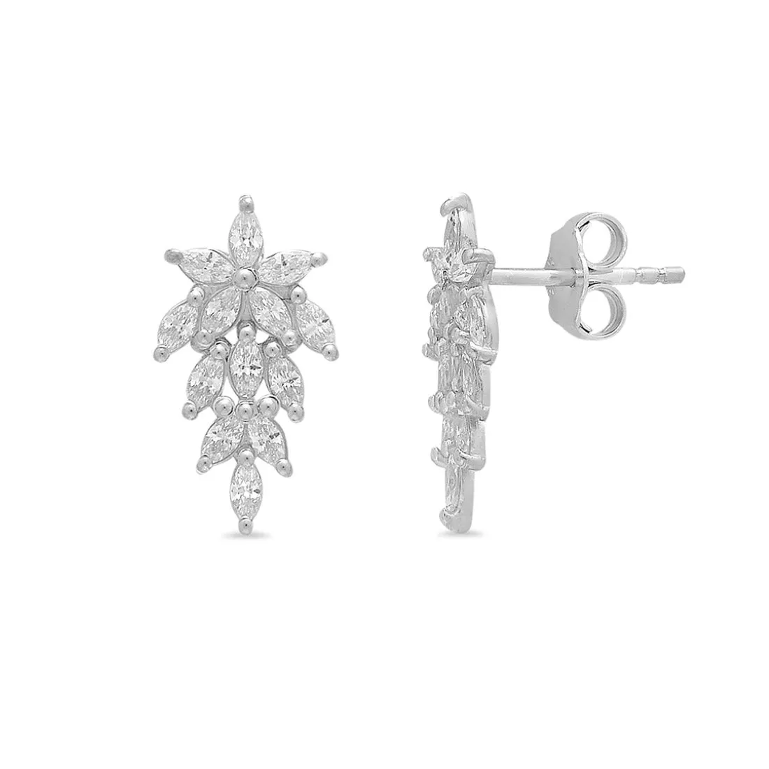 Graceful Leaf Radiance 925 Sterling Silver Rhodium-Plated Earrings