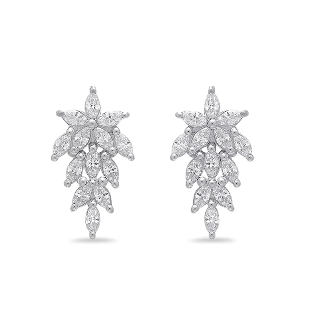 Graceful Leaf Radiance 925 Sterling Silver Rhodium-Plated Earrings