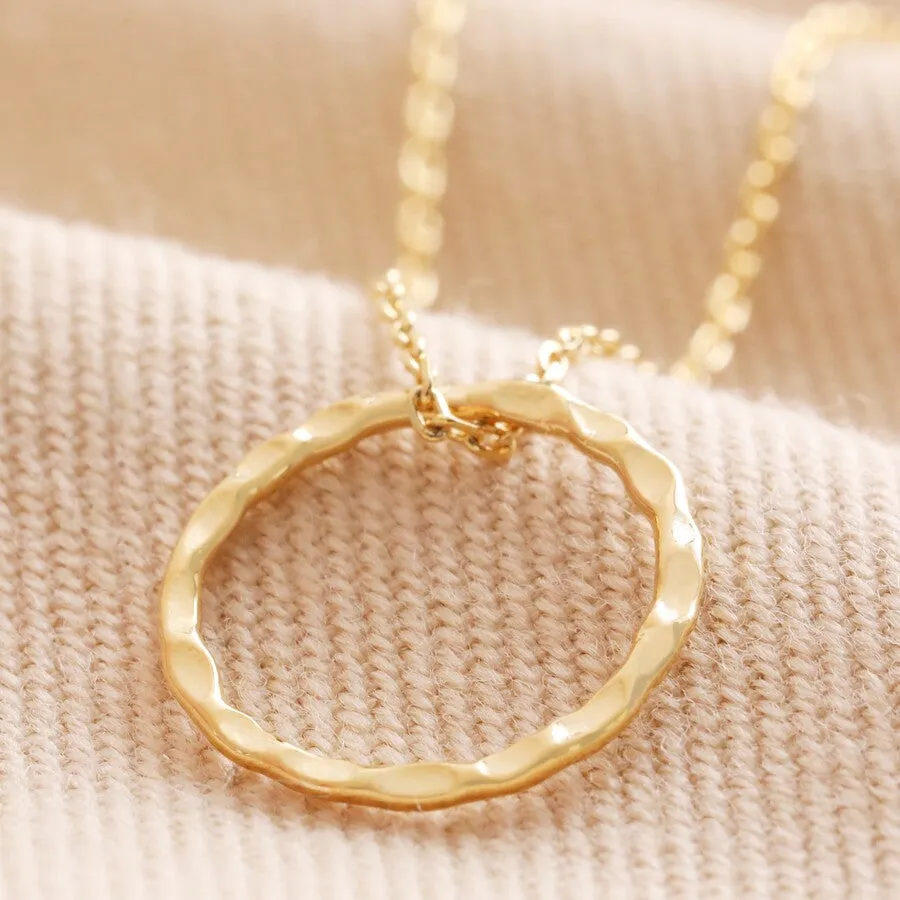 Hammered Halo Pendant Necklace in Gold