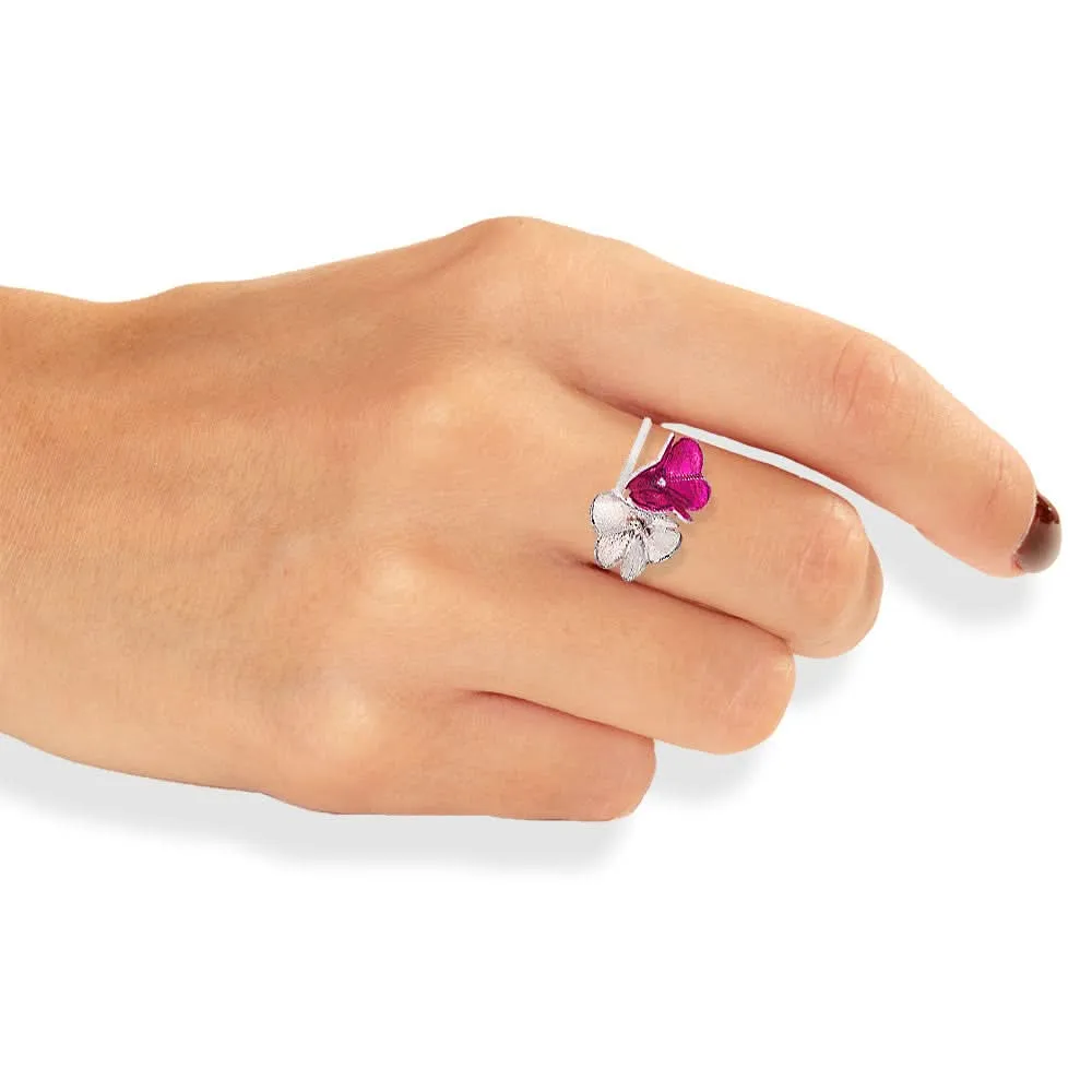 Handmade Silver Fuchsia Double Clovers Ring