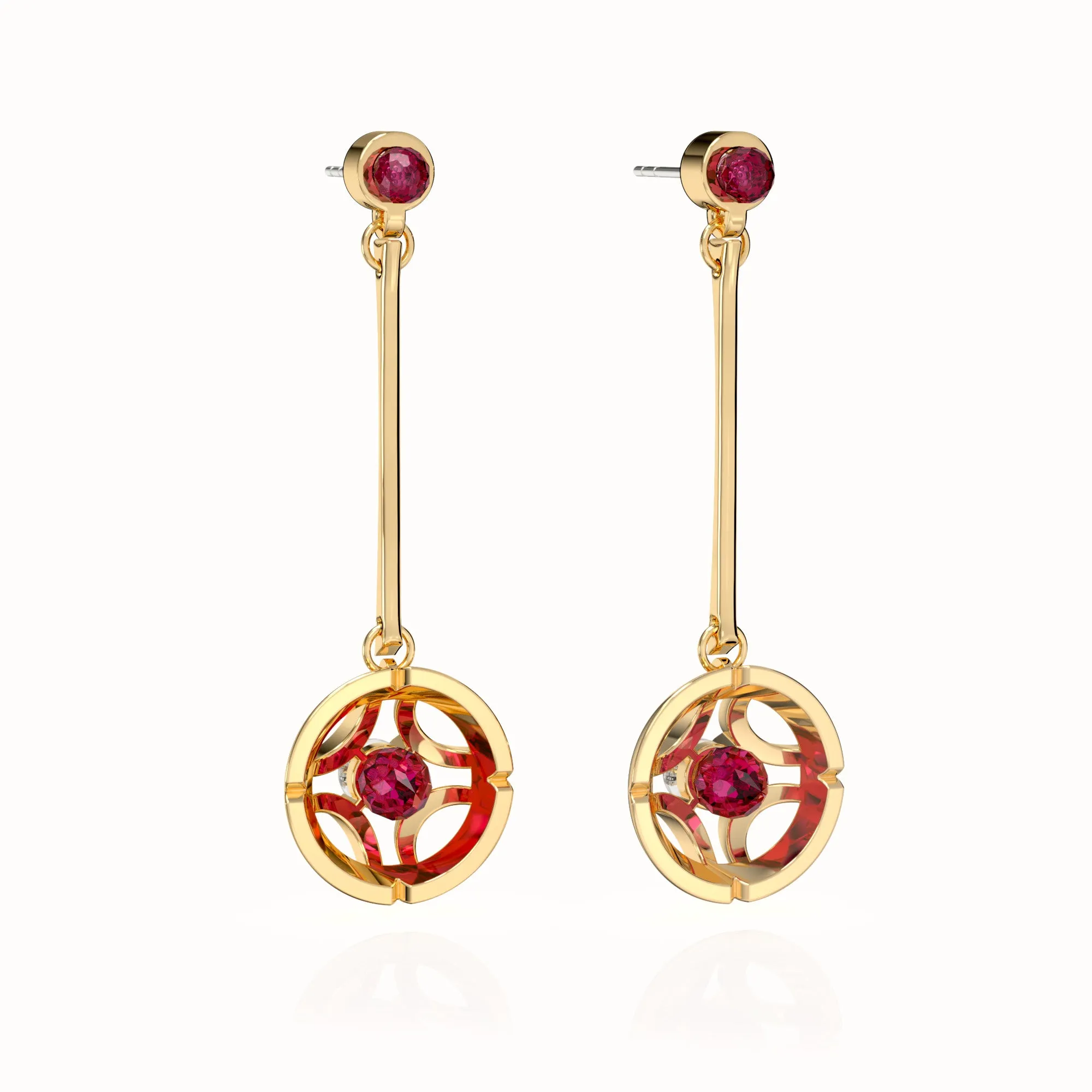 Jalan Besar Drop Earrings - Gold Vermeil - Ruby