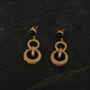 jewelry - berserk - Gold Plated Onyx Double Loop Danglers