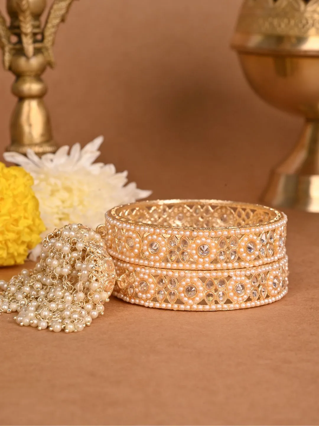 Kundan And Pearl Studded Hanging Bangles