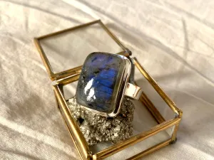 Labradorite Adjustable Ring - Small Rectangle