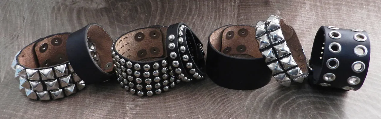 Leather Cuff 3 Skull & Stud Bracelet Strap