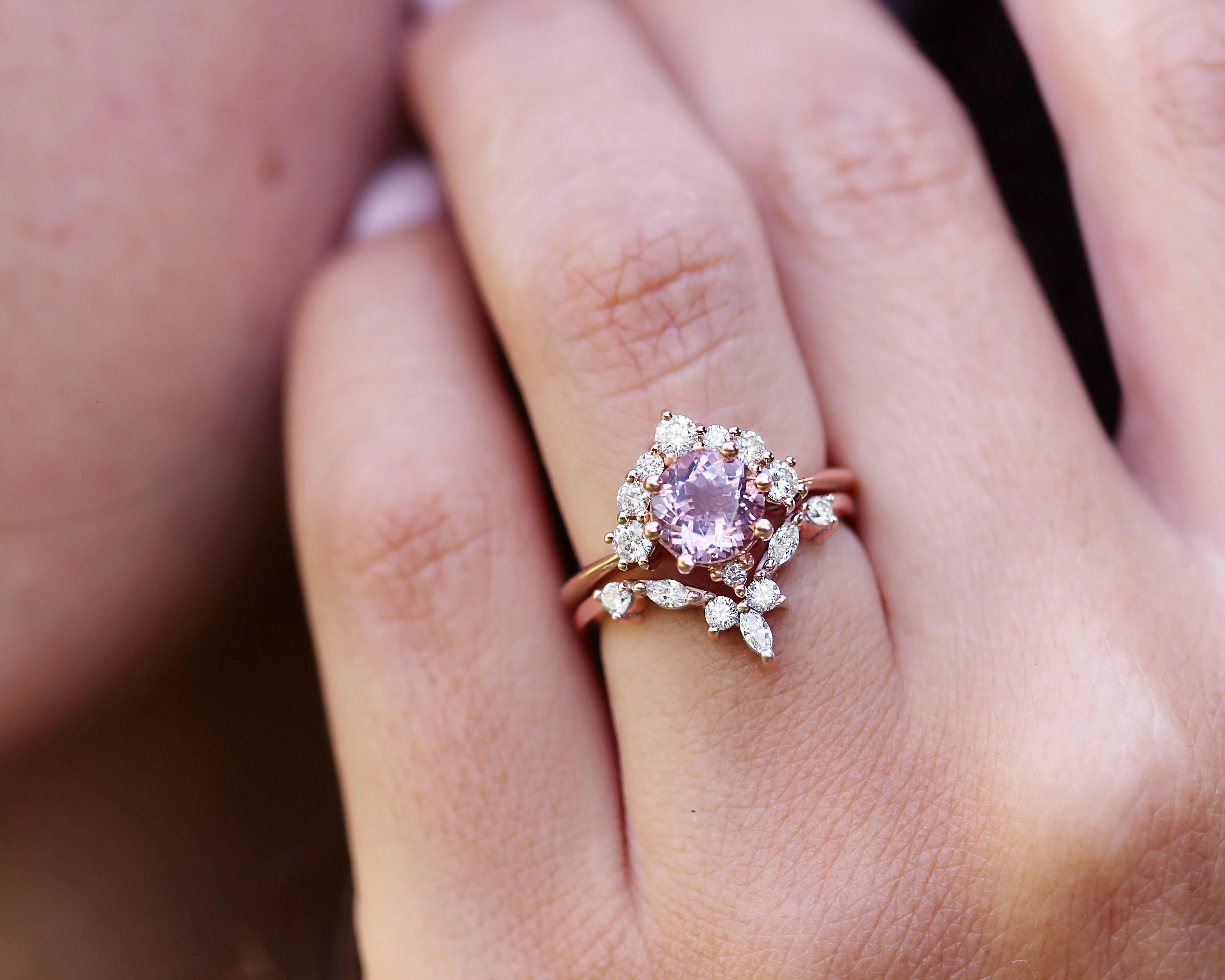 Luna, Morganite & Diamonds Unique Cluster Engagement Ring