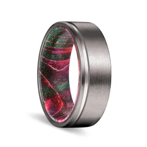 MAJESTY | Green and Red Wood, Gunmetal Tungsten Offset Groove