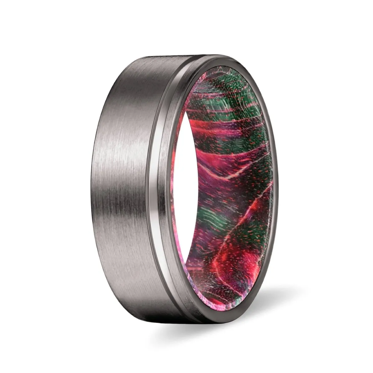 MAJESTY | Green and Red Wood, Gunmetal Tungsten Offset Groove