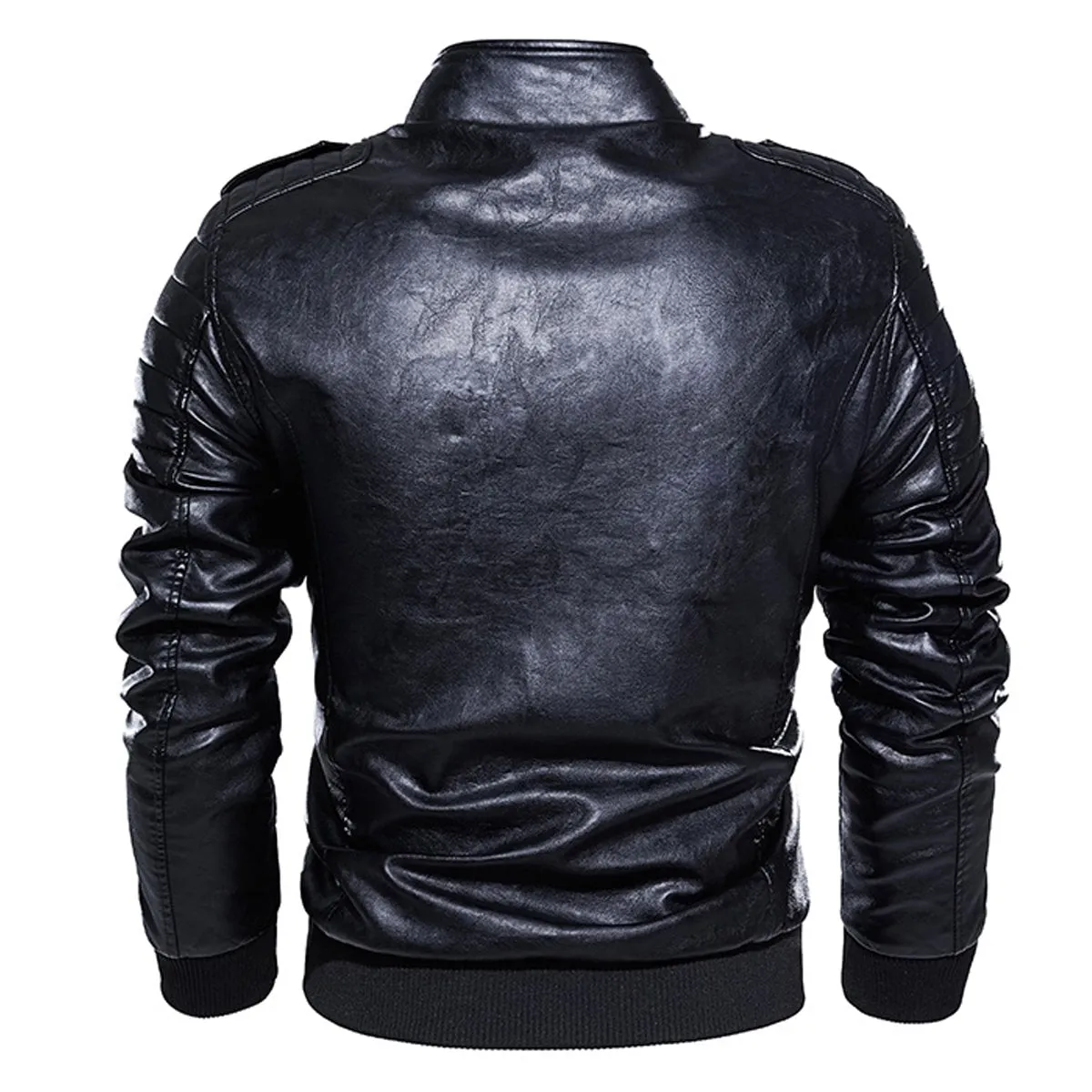 Men’s Black Bomber Biker Genuine Sheepskin Stand Collar Classic Fashionable Outfit Moto Leather Jacket