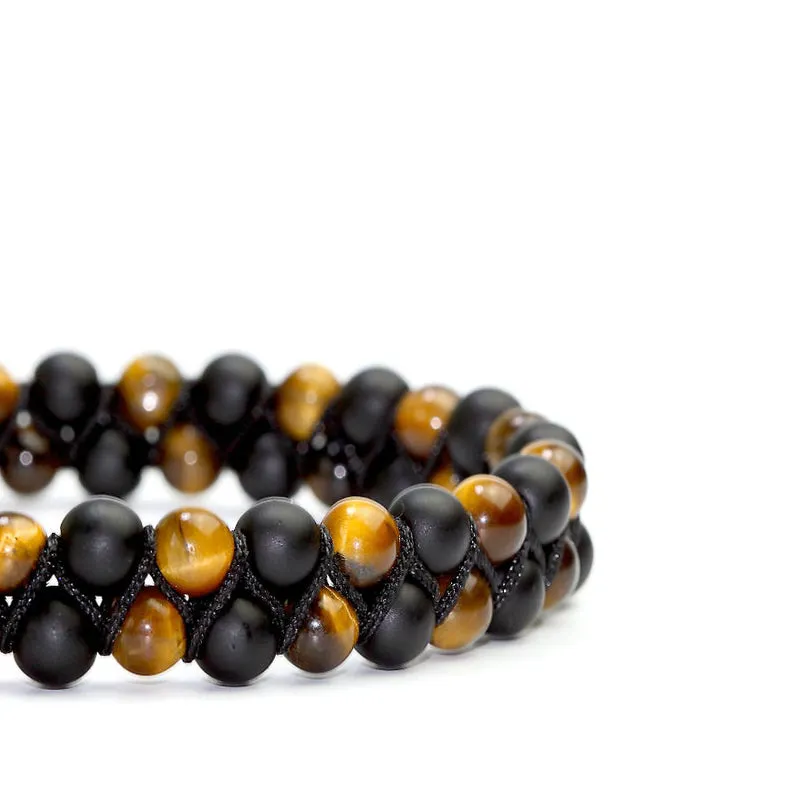 Men's Woven Bead Bracelet Double Layer 6 mm Natural Stones