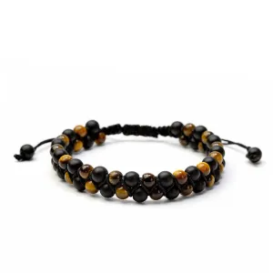 Men's Woven Bead Bracelet Double Layer 6 mm Natural Stones