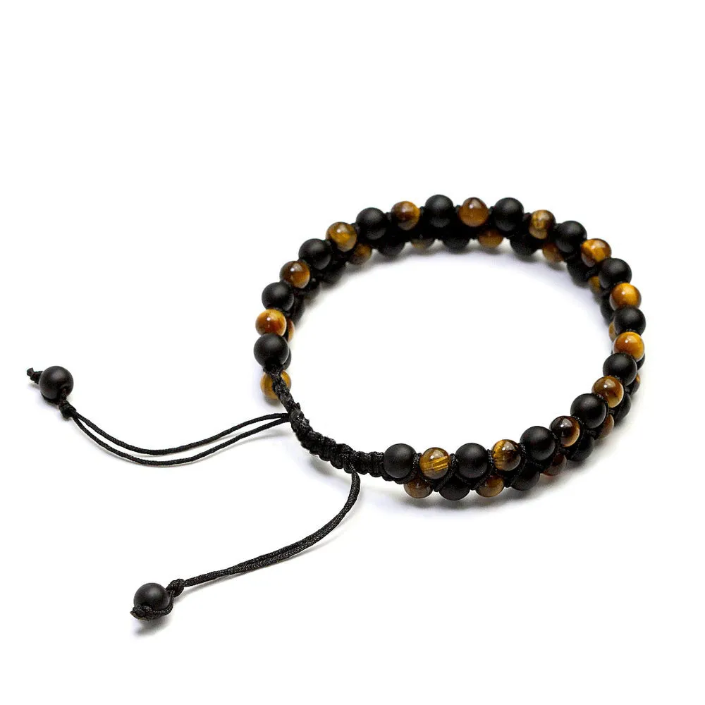 Men's Woven Bead Bracelet Double Layer 6 mm Natural Stones