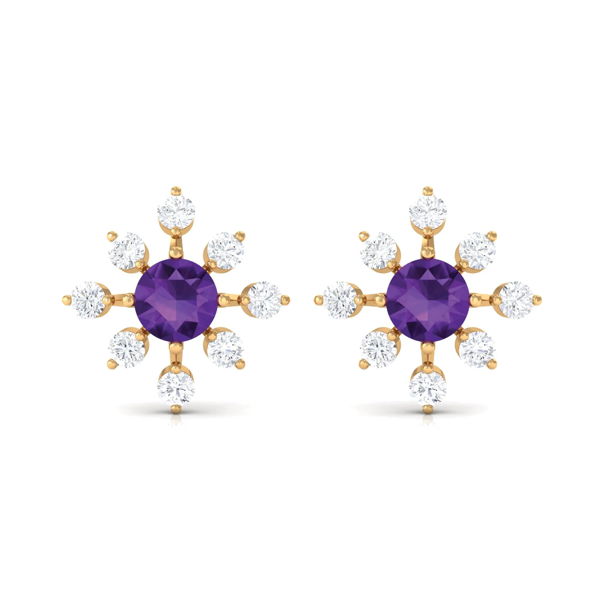 Minimal Amethyst Snowflake Stud Earrings with Diamond