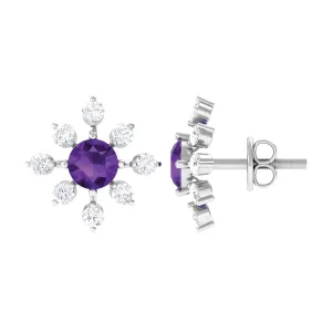 Minimal Amethyst Snowflake Stud Earrings with Diamond