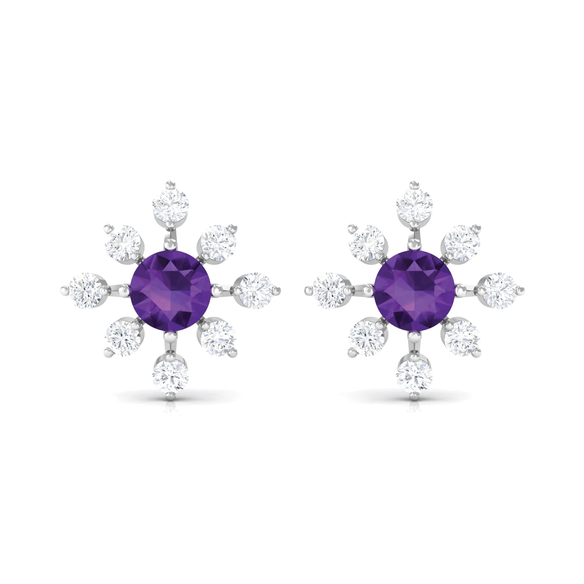 Minimal Amethyst Snowflake Stud Earrings with Diamond