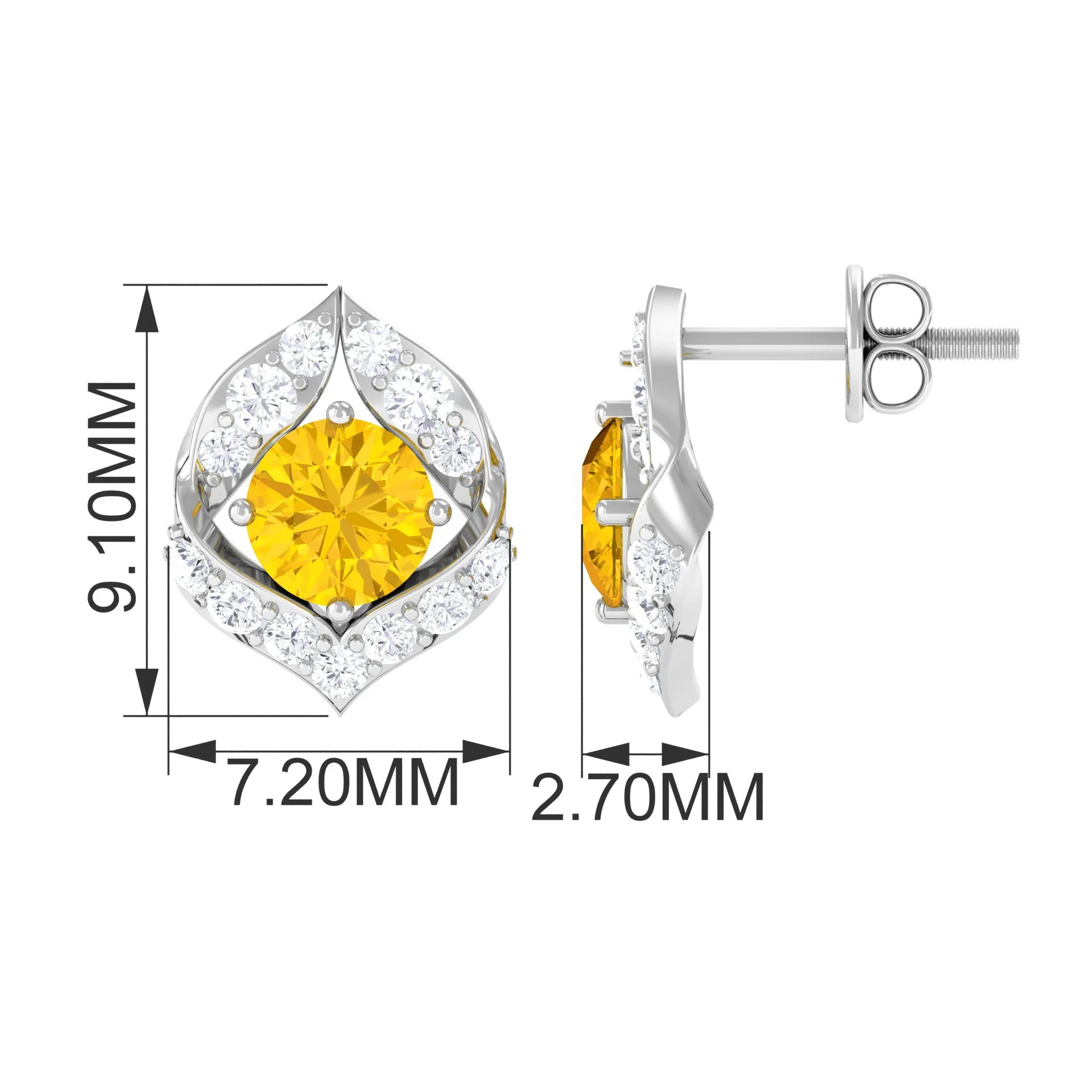 Minimal Yellow Sapphire and Diamond Petal Stud Earrings