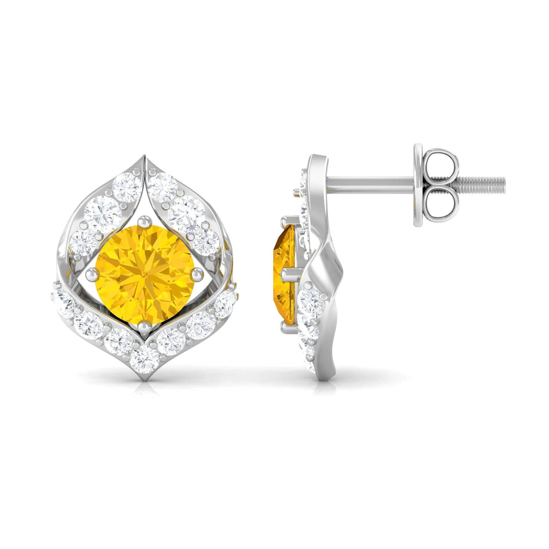 Minimal Yellow Sapphire and Diamond Petal Stud Earrings